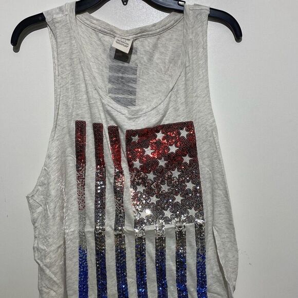 PINK Victoria's Secret Tops - PINK Victoria's Secret Women's Multicolor Sequined Bling Flag Tank Top Large